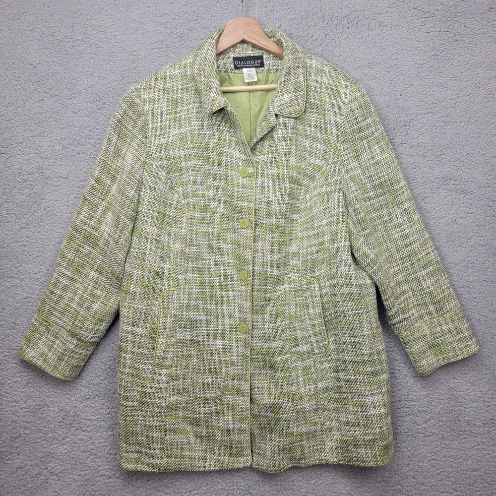 Dialogue Women's Lime Green White Tweed Lined Career Jacket Coat 20W Pockets.